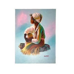 Vintage Oil Painting by Kasper African Woman 60s 70s Art